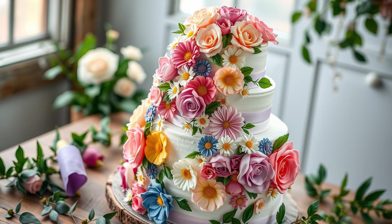 flower and birthday cake